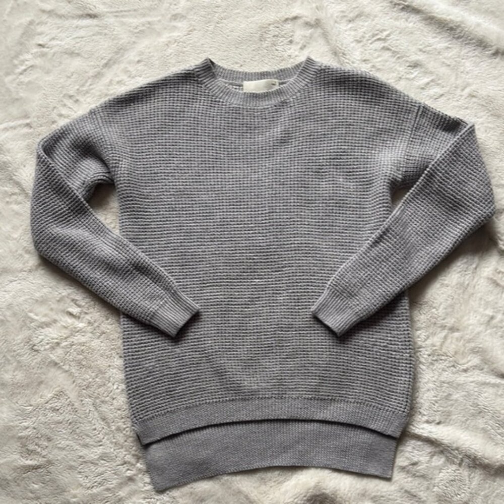 Aritzia Wilfred Free Isabelli Italian Merino Wool Waffle Stitch Gray Sweater S